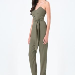 Bebe Strapless Dusty Olive Jumpsuit
